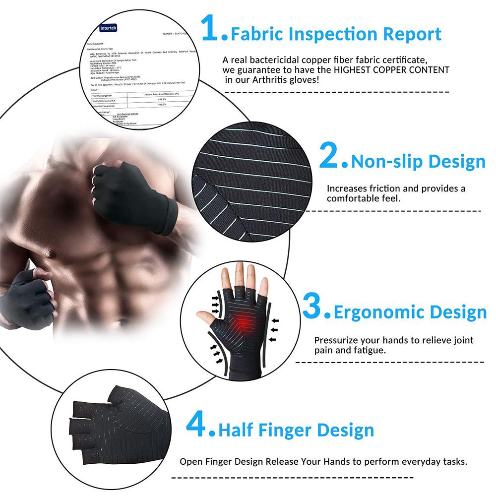 Compression Arthritis Glove Unisex Joint Pain Relief Half Finger Brace