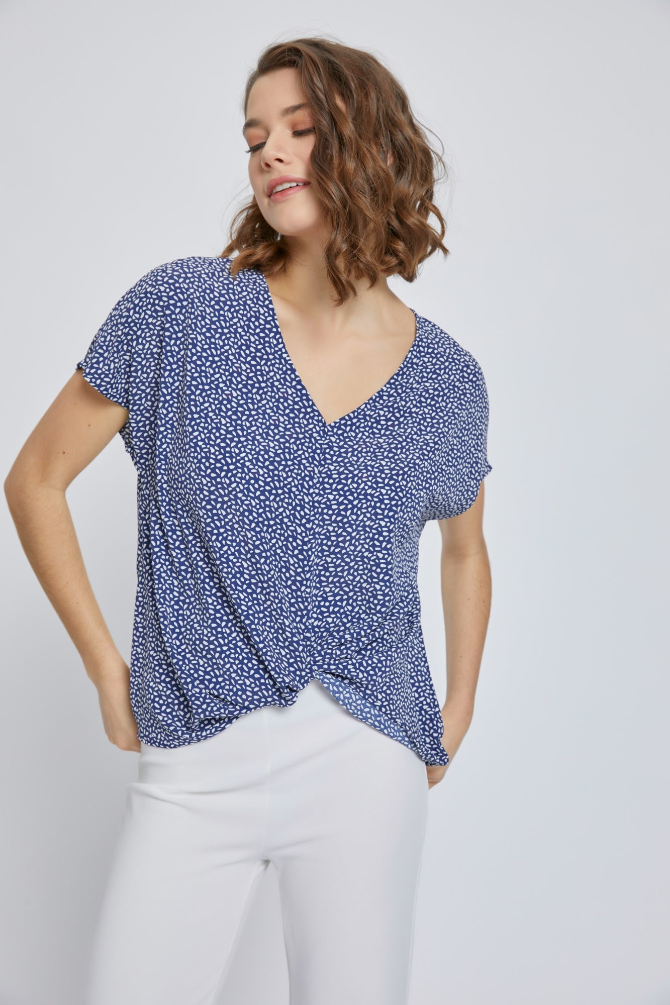 Dolman short sleeve V neck top