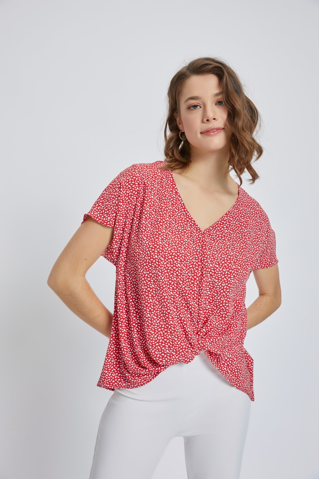 Dolman short sleeve V neck top