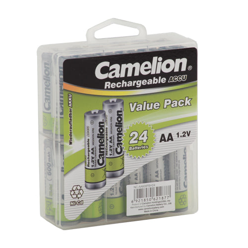 Camelion AA Ni-Cd Rechargeable Batteries 600mAh Hard Plastic Case of 2