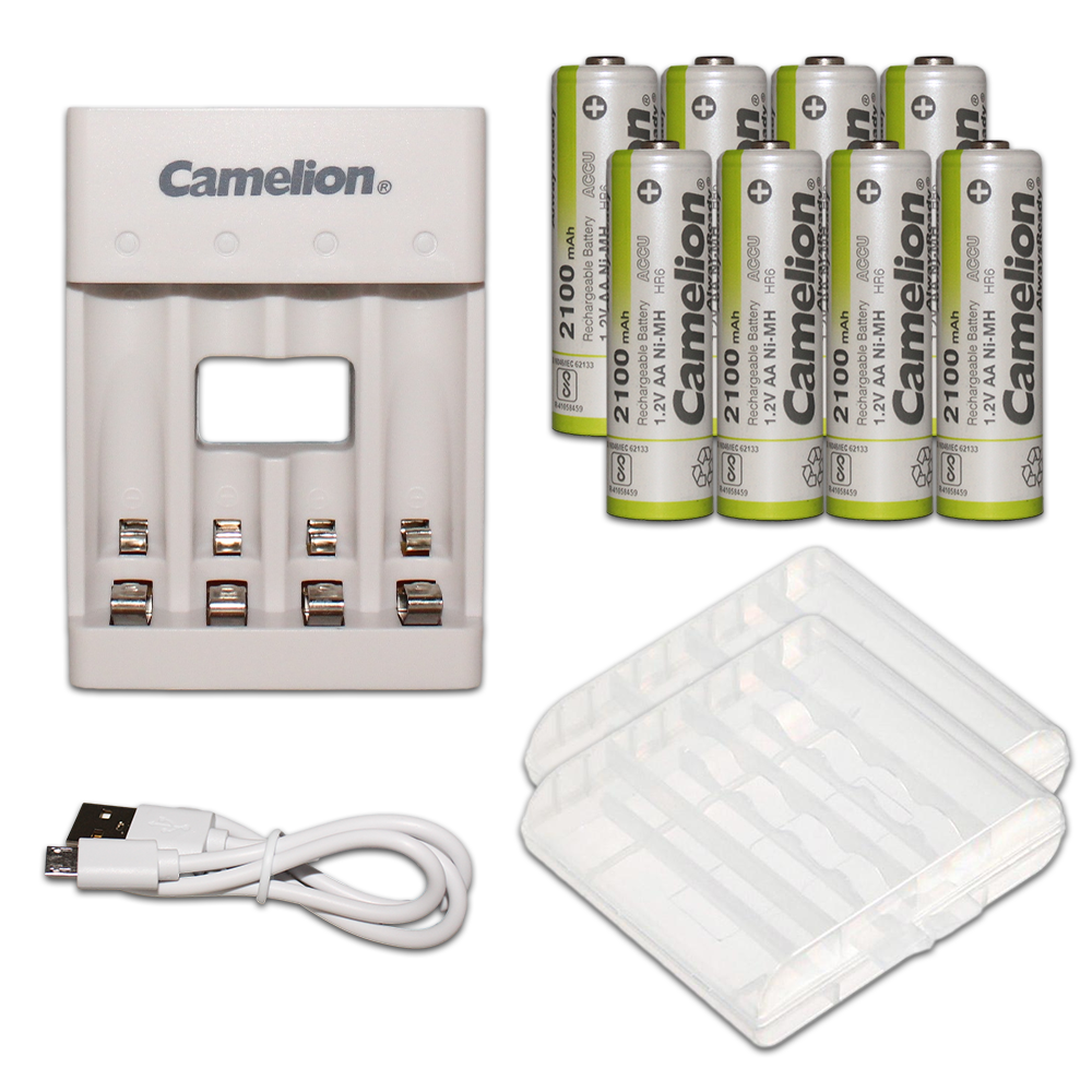 Camelion AA Ni-Mh Always Ready Rechargeable Batteries (8) + Charger Bu