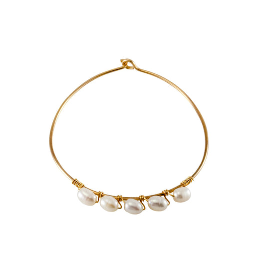 Freshwater Rice Pearl Wrapped Gold Bangle