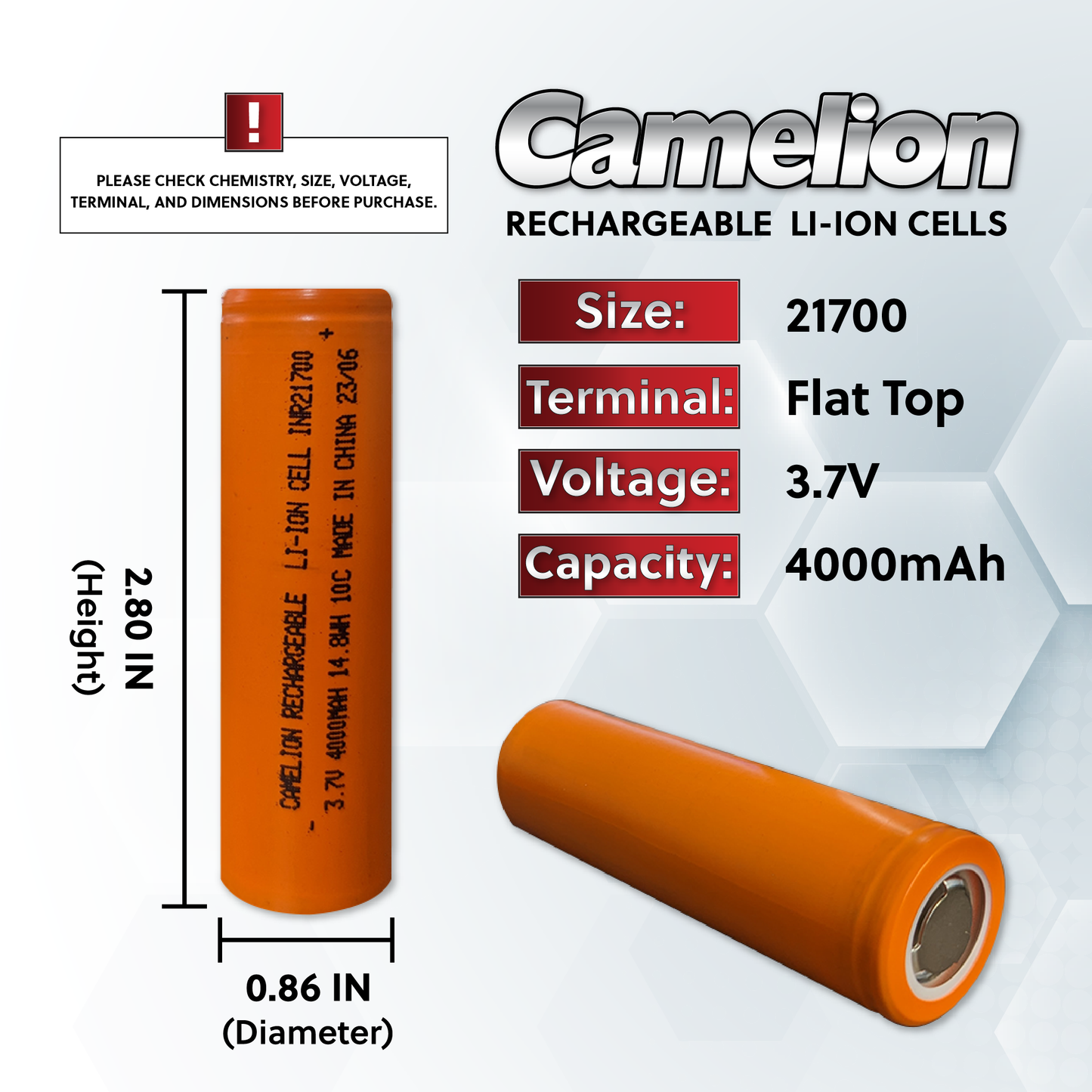 Camelion 21700 4000mAh Li-Ion Protected Cell