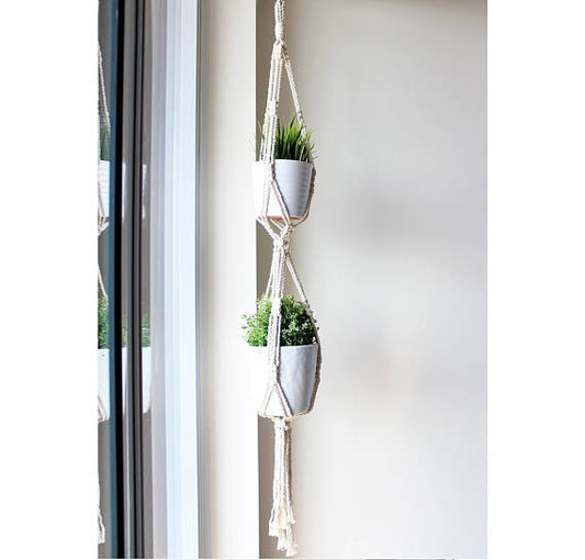 Double Macrame Plant Hanger, Hanging Planter